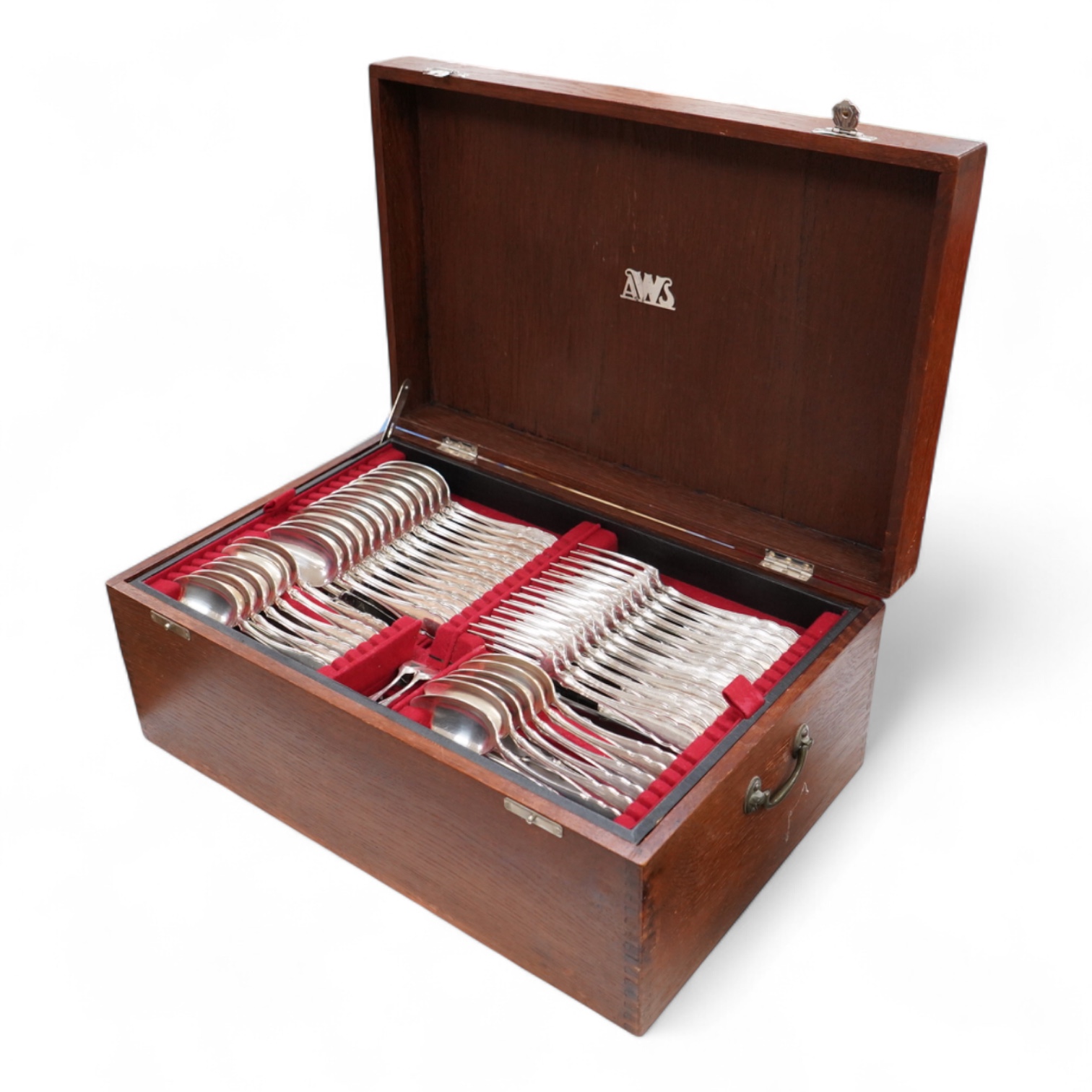 An oak cased, near complete, comprehensive canteen of plated cutlery together with odd cutlery from other sets.